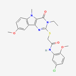 molecular formula C23H23ClN4O4S B2669686 N-(5-chloro-2-methoxyphenyl)-2-({3-ethyl-8-methoxy-5-methyl-4-oxo-3H,4H,5H-pyrimido[5,4-b]indol-2-yl}sulfanyl)acetamide CAS No. 1113123-67-3