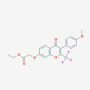 molecular formula C21H17F3O6 B2669700 ethyl 2-{[3-(4-methoxyphenyl)-4-oxo-2-(trifluoromethyl)-4H-chromen-7-yl]oxy}acetate CAS No. 847376-60-7