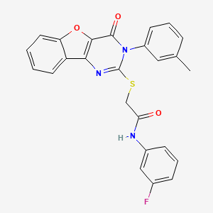 molecular formula C25H18FN3O3S B2669759 N-(3-fluorophenyl)-2-{[5-(3-methylphenyl)-6-oxo-8-oxa-3,5-diazatricyclo[7.4.0.0^{2,7}]trideca-1(9),2(7),3,10,12-pentaen-4-yl]sulfanyl}acetamide CAS No. 872207-96-0