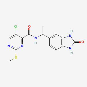 5-chloro-2-(methylsulfanyl)-N-[1-(2-oxo-2,3-dihydro-1H-1,3-benzodiazol-5-yl)ethyl]pyrimidine-4-carboxamide
