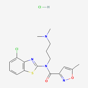 molecular formula C17H20Cl2N4O2S B2669869 N-(4-CHLORO-1,3-BENZOTHIAZOL-2-YL)-N-[3-(DIMETHYLAMINO)PROPYL]-5-METHYL-1,2-OXAZOLE-3-CARBOXAMIDE HYDROCHLORIDE CAS No. 1328715-39-4