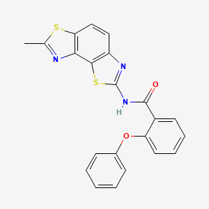 molecular formula C22H15N3O2S2 B2669897 N-{11-methyl-3,10-dithia-5,12-diazatricyclo[7.3.0.0^{2,6}]dodeca-1(9),2(6),4,7,11-pentaen-4-yl}-2-phenoxybenzamide CAS No. 394227-70-4