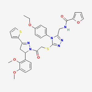 molecular formula C33H32N6O6S2 B2670039 N-{[5-({2-[5-(2,3-dimethoxyphenyl)-3-(thiophen-2-yl)-4,5-dihydro-1H-pyrazol-1-yl]-2-oxoethyl}sulfanyl)-4-(4-ethoxyphenyl)-4H-1,2,4-triazol-3-yl]methyl}furan-2-carboxamide CAS No. 393586-46-4