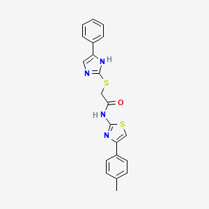 molecular formula C21H18N4OS2 B2670087 N-[4-(4-Methylphenyl)-1,3-thiazol-2-YL]-2-[(4-phenyl-1H-imidazol-2-YL)sulfanyl]acetamide CAS No. 352563-64-5