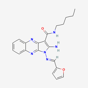 molecular formula C21H22N6O2 B2670122 (E)-2-amino-1-((furan-2-ylmethylene)amino)-N-pentyl-1H-pyrrolo[2,3-b]quinoxaline-3-carboxamide CAS No. 836634-45-8