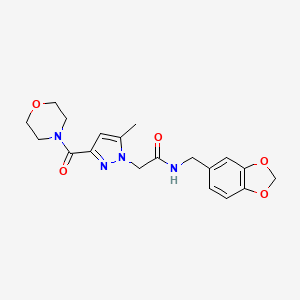 molecular formula C19H22N4O5 B2670144 N-(benzo[d][1,3]dioxol-5-ylmethyl)-2-(5-methyl-3-(morpholine-4-carbonyl)-1H-pyrazol-1-yl)acetamide CAS No. 1172381-55-3