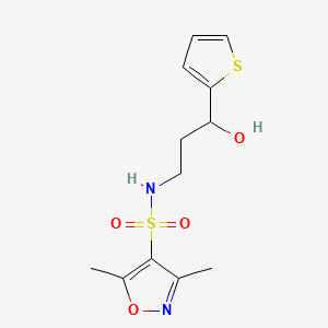 molecular formula C12H16N2O4S2 B2670148 N-(3-hydroxy-3-(thiophen-2-yl)propyl)-3,5-dimethylisoxazole-4-sulfonamide CAS No. 1421467-36-8