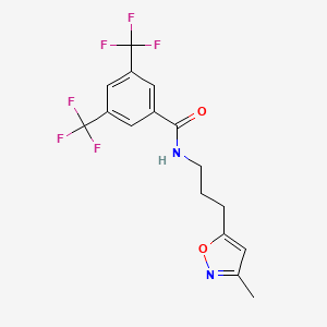 molecular formula C16H14F6N2O2 B2670153 N-[3-(3-methyl-1,2-oxazol-5-yl)propyl]-3,5-bis(trifluoromethyl)benzamide CAS No. 2034332-96-0