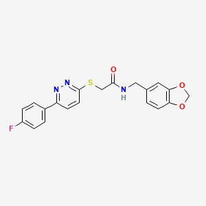 molecular formula C20H16FN3O3S B2670215 N-[(2H-1,3-benzodioxol-5-yl)methyl]-2-{[6-(4-fluorophenyl)pyridazin-3-yl]sulfanyl}acetamide CAS No. 872695-08-4