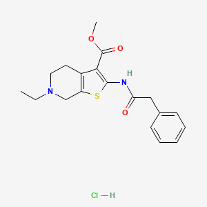 molecular formula C19H23ClN2O3S B2670280 Methyl 6-ethyl-2-(2-phenylacetamido)-4,5,6,7-tetrahydrothieno[2,3-c]pyridine-3-carboxylate hydrochloride CAS No. 1177804-87-3