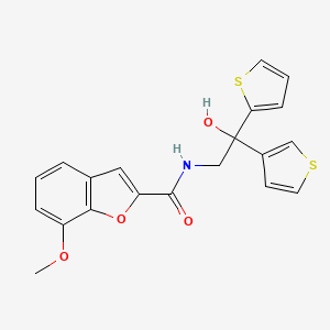 molecular formula C20H17NO4S2 B2670356 N-(2-hydroxy-2-(thiophen-2-yl)-2-(thiophen-3-yl)ethyl)-7-methoxybenzofuran-2-carboxamide CAS No. 2034237-09-5