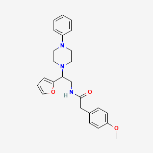 molecular formula C25H29N3O3 B2670385 N-[2-(furan-2-yl)-2-(4-phenylpiperazin-1-yl)ethyl]-2-(4-methoxyphenyl)acetamide CAS No. 877631-30-6