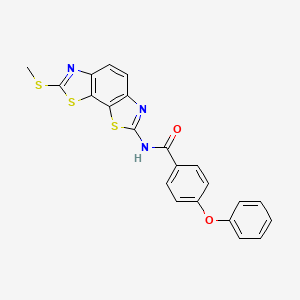 molecular formula C22H15N3O2S3 B2670398 N-[11-(methylsulfanyl)-3,12-dithia-5,10-diazatricyclo[7.3.0.0^{2,6}]dodeca-1(9),2(6),4,7,10-pentaen-4-yl]-4-phenoxybenzamide CAS No. 361173-17-3