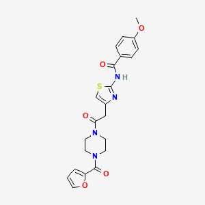 molecular formula C22H22N4O5S B2670415 N-(4-{2-[4-(furan-2-carbonyl)piperazin-1-yl]-2-oxoethyl}-1,3-thiazol-2-yl)-4-methoxybenzamide CAS No. 950315-75-0