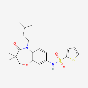 molecular formula C20H26N2O4S2 B2670416 N-(5-isopentyl-3,3-dimethyl-4-oxo-2,3,4,5-tetrahydrobenzo[b][1,4]oxazepin-8-yl)thiophene-2-sulfonamide CAS No. 922126-00-9