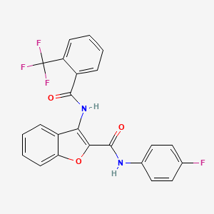 molecular formula C23H14F4N2O3 B2670463 N-(4-fluorophenyl)-3-(2-(trifluoromethyl)benzamido)benzofuran-2-carboxamide CAS No. 862977-78-4