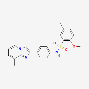 molecular formula C22H21N3O3S B2670469 2-methoxy-5-methyl-N-(4-(8-methylimidazo[1,2-a]pyridin-2-yl)phenyl)benzenesulfonamide CAS No. 886128-16-1
