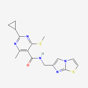 2-cyclopropyl-N-({imidazo[2,1-b][1,3]thiazol-6-yl}methyl)-4-methyl-6-(methylsulfanyl)pyrimidine-5-carboxamide