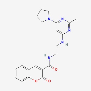 molecular formula C21H23N5O3 B2670492 N-(2-((2-methyl-6-(pyrrolidin-1-yl)pyrimidin-4-yl)amino)ethyl)-2-oxo-2H-chromene-3-carboxamide CAS No. 1207019-40-6
