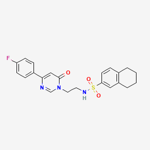 molecular formula C22H22FN3O3S B2670572 N-(2-(4-(4-fluorophenyl)-6-oxopyrimidin-1(6H)-yl)ethyl)-5,6,7,8-tetrahydronaphthalene-2-sulfonamide CAS No. 1351631-58-7