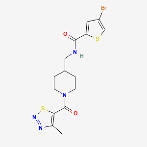 molecular formula C15H17BrN4O2S2 B2670579 4-bromo-N-((1-(4-methyl-1,2,3-thiadiazole-5-carbonyl)piperidin-4-yl)methyl)thiophene-2-carboxamide CAS No. 1796961-44-8