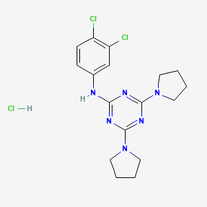 molecular formula C17H21Cl3N6 B2670583 N-(3,4-dichlorophenyl)-4,6-bis(pyrrolidin-1-yl)-1,3,5-triazin-2-amine hydrochloride CAS No. 1179463-60-5