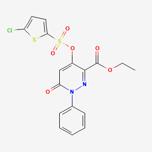 molecular formula C17H13ClN2O6S2 B2670622 Ethyl 4-(((5-chlorothiophen-2-yl)sulfonyl)oxy)-6-oxo-1-phenyl-1,6-dihydropyridazine-3-carboxylate CAS No. 899728-84-8