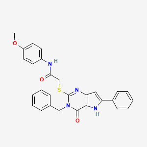 molecular formula C28H24N4O3S B2670638 2-((3-benzyl-4-oxo-6-phenyl-4,5-dihydro-3H-pyrrolo[3,2-d]pyrimidin-2-yl)thio)-N-(4-methoxyphenyl)acetamide CAS No. 1115286-36-6