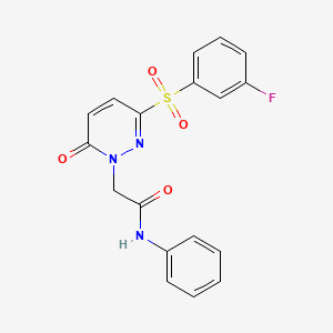 molecular formula C18H14FN3O4S B2670640 2-(3-((3-fluorophenyl)sulfonyl)-6-oxopyridazin-1(6H)-yl)-N-phenylacetamide CAS No. 1251573-45-1