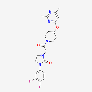 molecular formula C22H25F2N5O3 B2670641 1-(3,4-Difluorophenyl)-3-(2-(4-((2,6-dimethylpyrimidin-4-yl)oxy)piperidin-1-yl)-2-oxoethyl)imidazolidin-2-one CAS No. 2034498-09-2