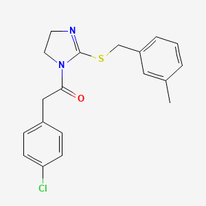 2-(4-Chlorophenyl)-1-[2-[(3-methylphenyl)methylsulfanyl]-4,5-dihydroimidazol-1-yl]ethanone