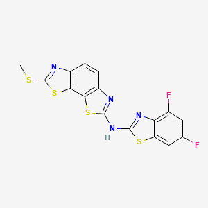 molecular formula C16H8F2N4S4 B2670685 N-(4,6-difluoro-1,3-benzothiazol-2-yl)-2-methylsulfanyl-[1,3]thiazolo[4,5-g][1,3]benzothiazol-7-amine CAS No. 862976-53-2