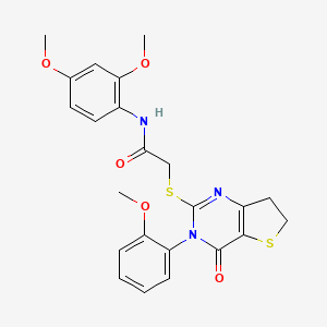 molecular formula C23H23N3O5S2 B2670688 N-(2,4-dimethoxyphenyl)-2-{[3-(2-methoxyphenyl)-4-oxo-3H,4H,6H,7H-thieno[3,2-d]pyrimidin-2-yl]sulfanyl}acetamide CAS No. 362501-80-2