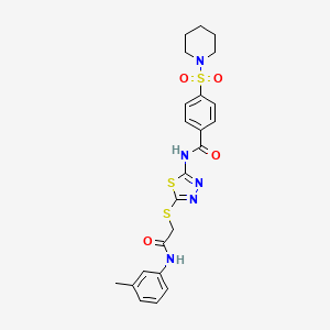 molecular formula C23H25N5O4S3 B2670706 N-[5-({[(3-methylphenyl)carbamoyl]methyl}sulfanyl)-1,3,4-thiadiazol-2-yl]-4-(piperidine-1-sulfonyl)benzamide CAS No. 392292-42-1