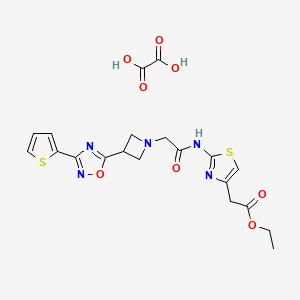 molecular formula C20H21N5O8S2 B2670727 Ethyl 2-(2-(2-(3-(3-(thiophen-2-yl)-1,2,4-oxadiazol-5-yl)azetidin-1-yl)acetamido)thiazol-4-yl)acetate oxalate CAS No. 1351632-11-5
