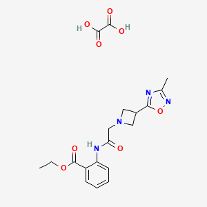 molecular formula C19H22N4O8 B2670753 Ethyl 2-(2-(3-(3-methyl-1,2,4-oxadiazol-5-yl)azetidin-1-yl)acetamido)benzoate oxalate CAS No. 1351658-54-2