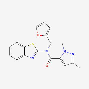 molecular formula C18H16N4O2S B2670781 N-(1,3-benzothiazol-2-yl)-N-[(furan-2-yl)methyl]-1,3-dimethyl-1H-pyrazole-5-carboxamide CAS No. 1013795-26-0