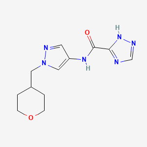 molecular formula C12H16N6O2 B2670853 N-{1-[(oxan-4-yl)methyl]-1H-pyrazol-4-yl}-1H-1,2,4-triazole-5-carboxamide CAS No. 1705314-14-2