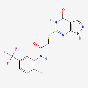 molecular formula C14H9ClF3N5O2S B2670882 N-(2-chloro-5-(trifluoromethyl)phenyl)-2-((4-oxo-4,5-dihydro-1H-pyrazolo[3,4-d]pyrimidin-6-yl)thio)acetamide CAS No. 877630-69-8