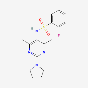 molecular formula C16H19FN4O2S B2670930 N-(4,6-dimethyl-2-(pyrrolidin-1-yl)pyrimidin-5-yl)-2-fluorobenzenesulfonamide CAS No. 1448071-61-1