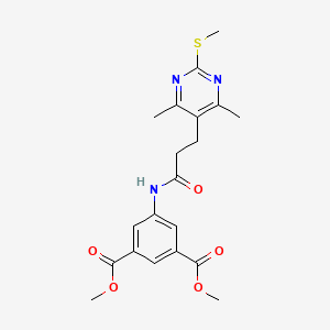 molecular formula C20H23N3O5S B2671001 Dimethyl 5-[3-(4,6-dimethyl-2-methylsulfanylpyrimidin-5-yl)propanoylamino]benzene-1,3-dicarboxylate CAS No. 1210350-63-2