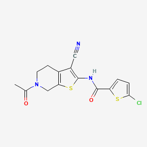 molecular formula C15H12ClN3O2S2 B2671002 N-{6-acetyl-3-cyano-4H,5H,6H,7H-thieno[2,3-c]pyridin-2-yl}-5-chlorothiophene-2-carboxamide CAS No. 864859-21-2