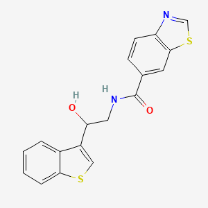 molecular formula C18H14N2O2S2 B2671030 N-[2-(1-benzothiophen-3-yl)-2-hydroxyethyl]-1,3-benzothiazole-6-carboxamide CAS No. 2034405-69-9