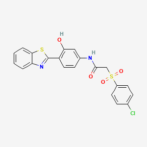 molecular formula C21H15ClN2O4S2 B2671033 N-[4-(1,3-benzothiazol-2-yl)-3-hydroxyphenyl]-2-(4-chlorobenzenesulfonyl)acetamide CAS No. 895458-51-2