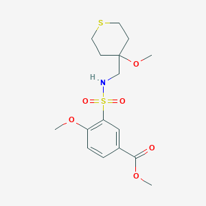 molecular formula C16H23NO6S2 B2671037 methyl 4-methoxy-3-(N-((4-methoxytetrahydro-2H-thiopyran-4-yl)methyl)sulfamoyl)benzoate CAS No. 2034589-21-2