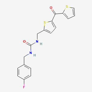 molecular formula C18H15FN2O2S2 B2671063 1-(4-Fluorobenzyl)-3-((5-(thiophene-2-carbonyl)thiophen-2-yl)methyl)urea CAS No. 1421528-38-2