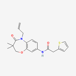 molecular formula C20H22N2O3S B2671098 N-(5-allyl-3,3-dimethyl-4-oxo-2,3,4,5-tetrahydrobenzo[b][1,4]oxazepin-8-yl)-2-(thiophen-2-yl)acetamide CAS No. 921794-24-3