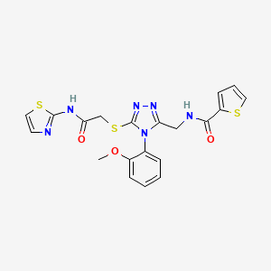 molecular formula C20H18N6O3S3 B2671100 N-((4-(2-methoxyphenyl)-5-((2-oxo-2-(thiazol-2-ylamino)ethyl)thio)-4H-1,2,4-triazol-3-yl)methyl)thiophene-2-carboxamide CAS No. 310449-42-4
