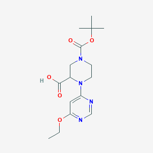 molecular formula C16H24N4O5 B2671115 4-(tert-Butoxycarbonyl)-1-(6-ethoxypyrimidin-4-yl)piperazine-2-carboxylic acid CAS No. 1353943-90-4