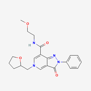 molecular formula C21H24N4O4 B2671167 N-(2-methoxyethyl)-3-oxo-2-phenyl-5-((tetrahydrofuran-2-yl)methyl)-3,5-dihydro-2H-pyrazolo[4,3-c]pyridine-7-carboxamide CAS No. 921823-78-1